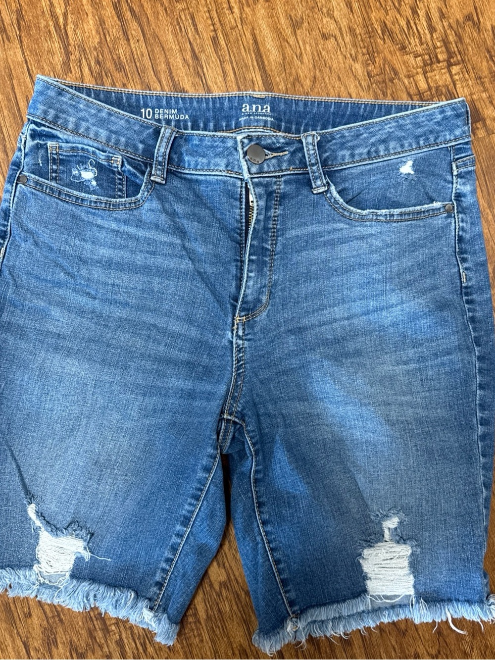 a.n.a Distressed Blue Denim Bermuda Shorts
